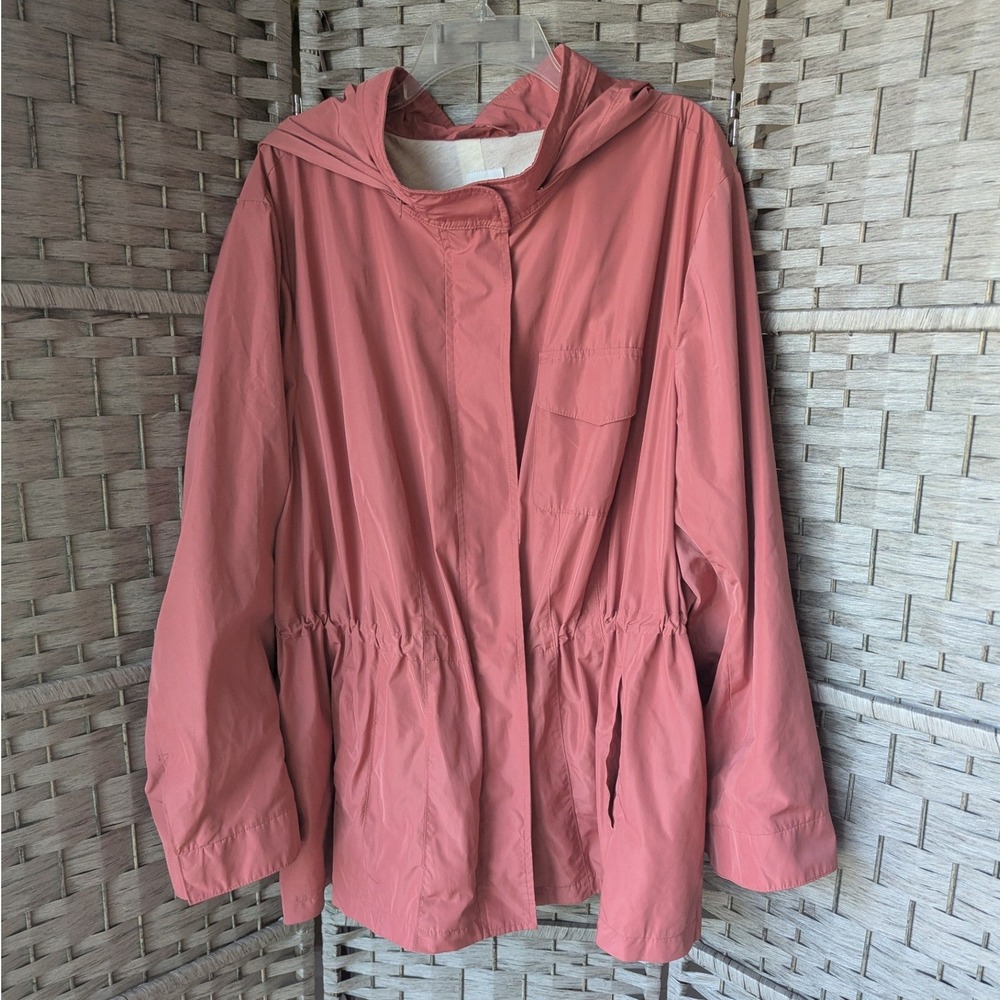 J. Jill Anorak Jacket Pink Hooded Cinched Waist‎ Utility Measures XL Lightweight